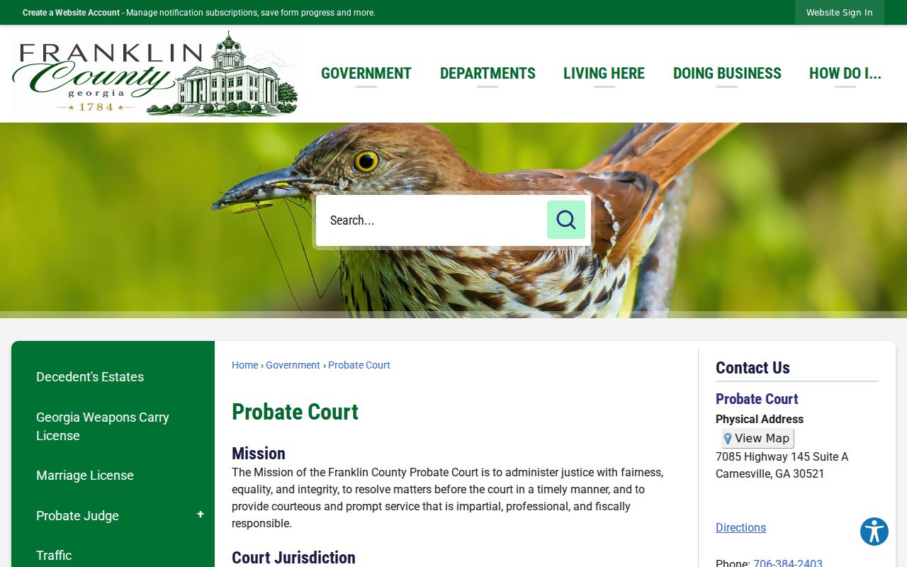 Franklin County Probate Court information for bench warrant and traffic matters