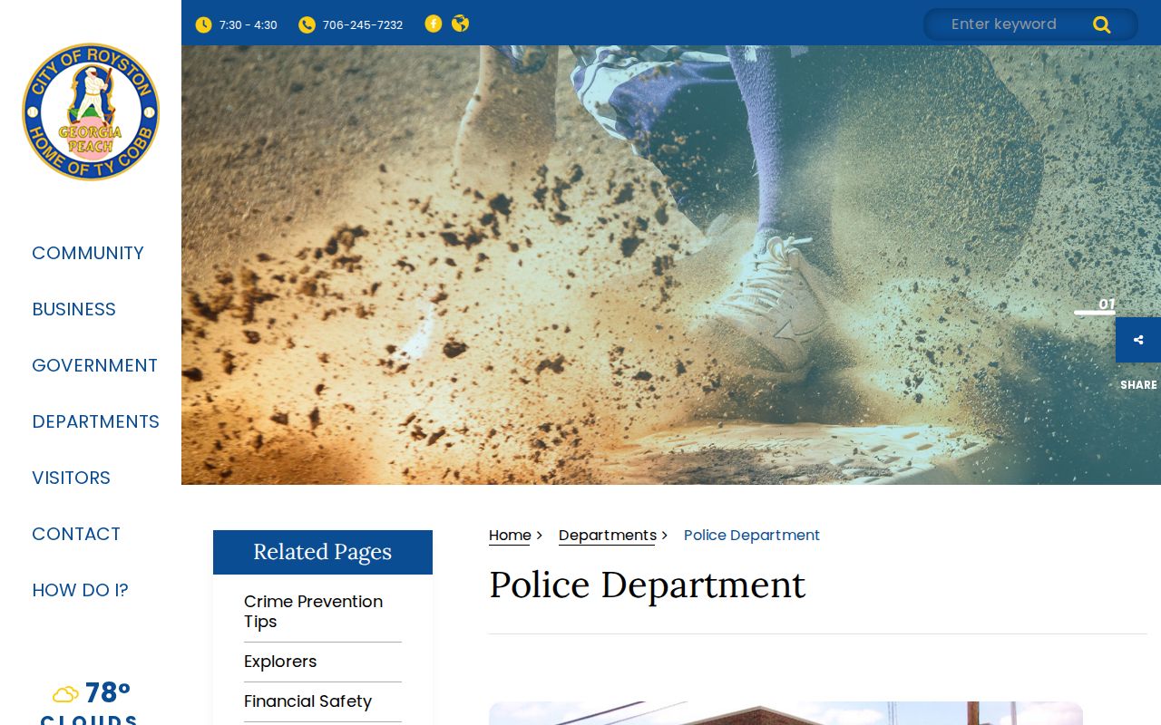 Official Royston Police Department contact page
