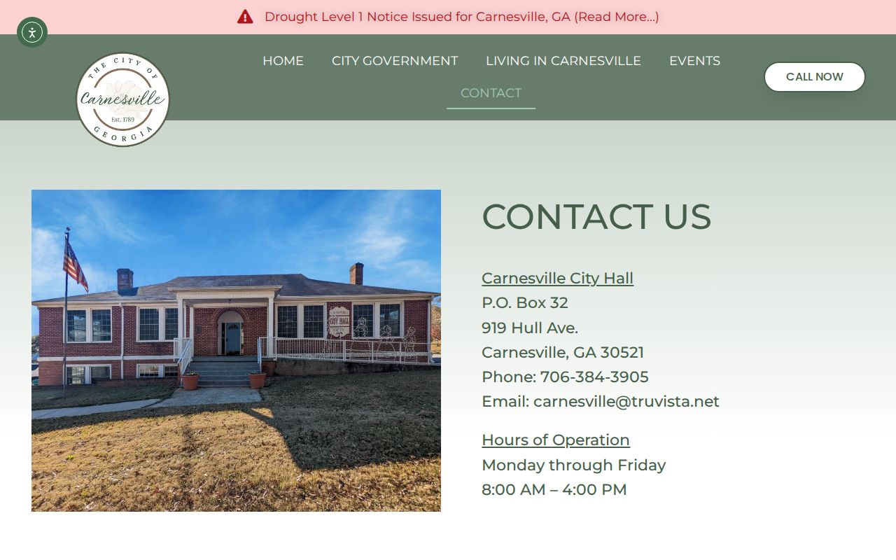 Official Carnesville website with city service navigation